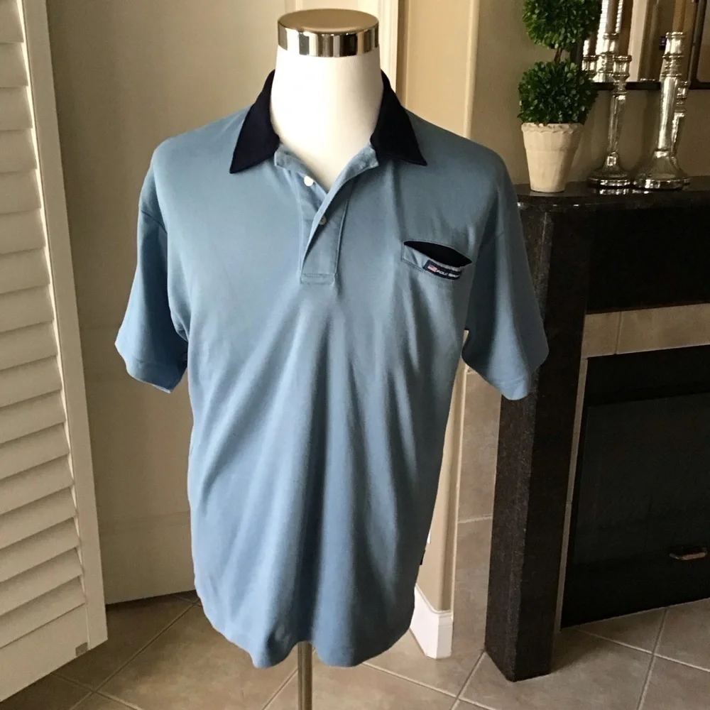 Ralph Lauren Polo Sport Shirt Men’s Large Vintage Blue All Cotton Soft Knit